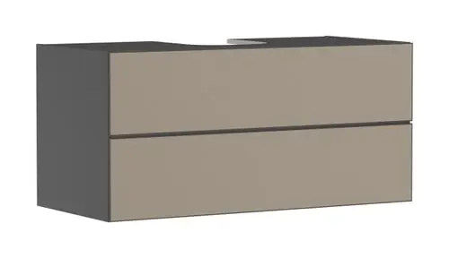 Waschtischunterschrank in schiefergrau mit zwei Schubkästen. Ideal für den Einsatz mit einem Aufsatzwaschtisch. Produkt von Hansgrohe.